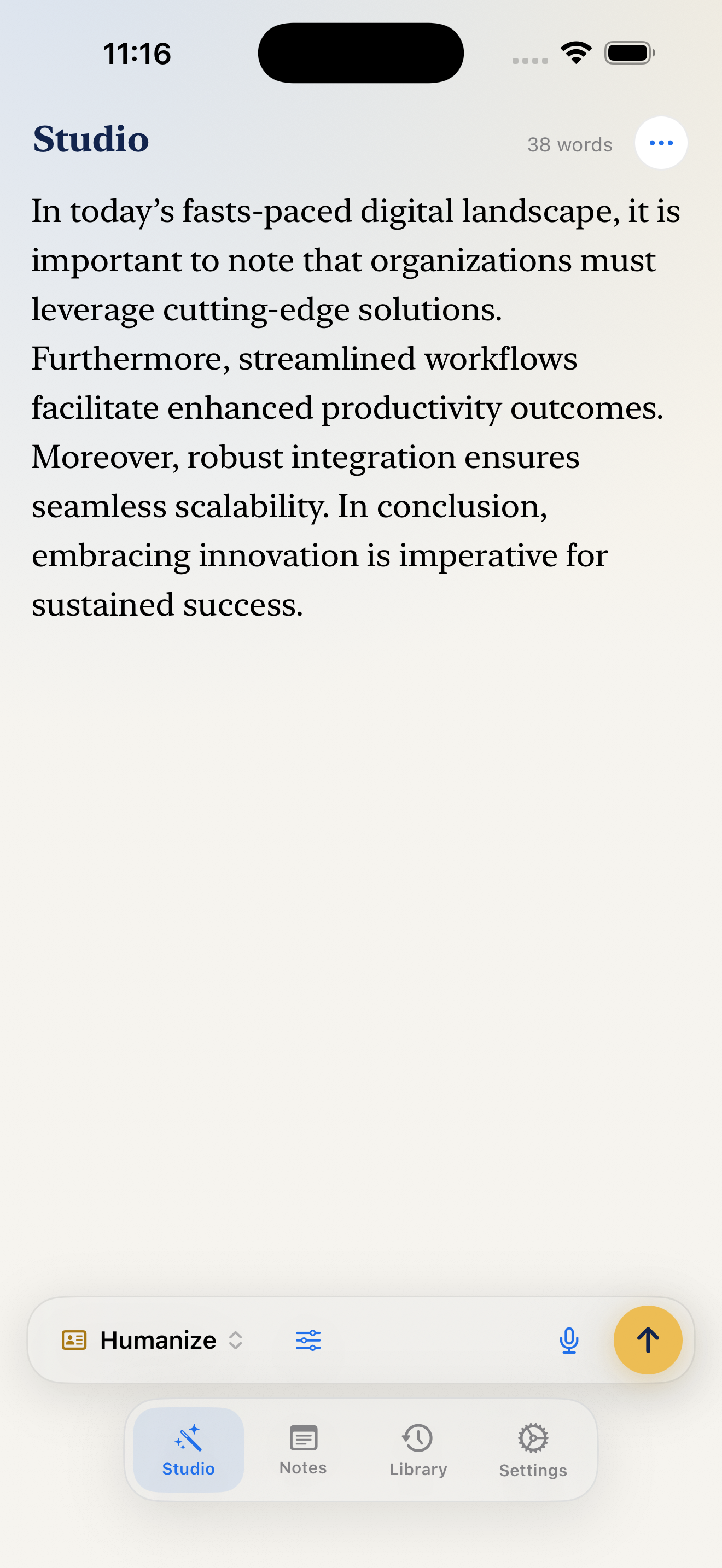 AI Text Rewriter rewriting a draft on iPhone