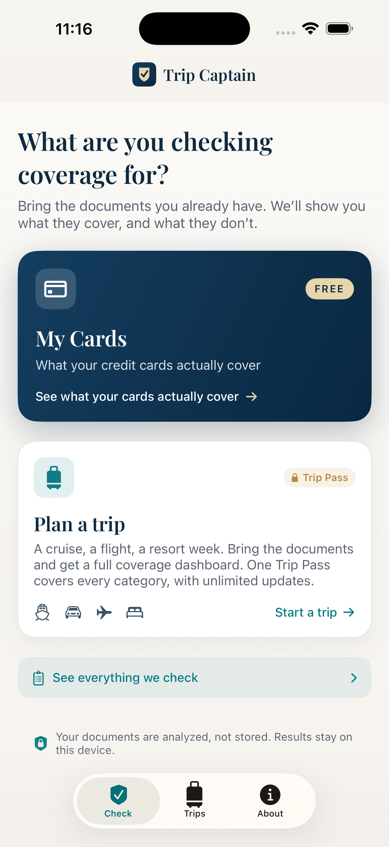 Trip Captain's trip dashboard on iPhone