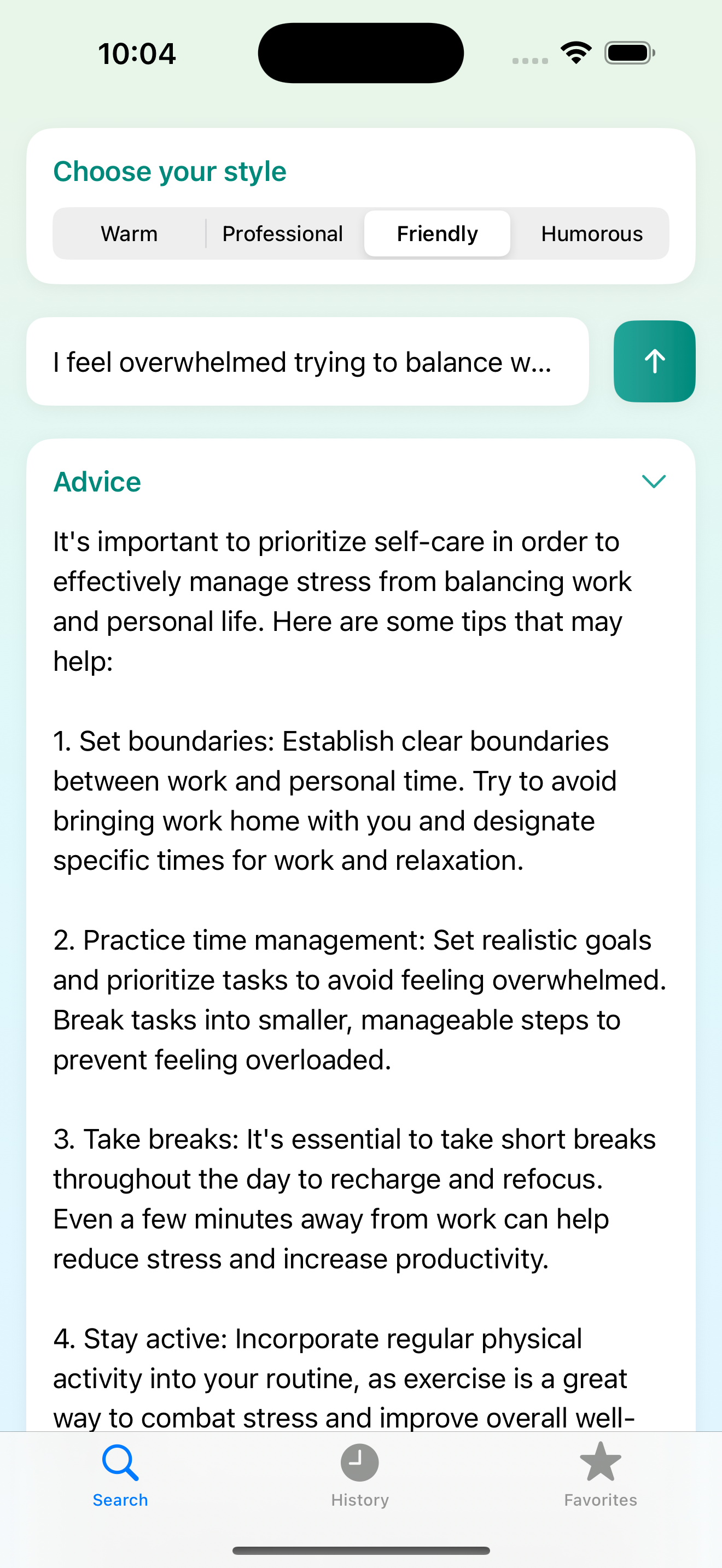 AI Advice screenshot